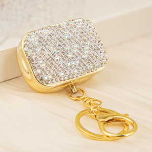 Boîte à pilules de luxe en métal entièrement ornée de strass, porte-clés plaqué or, organisateur de médicaments en cristal, étui à 2 compartiments en ABS de qualité alimentaire - Product Image 1