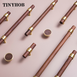 Walnut Elm <strong>T</strong> <strong>Bar</strong> Knob Furniture Cabinet Wardrobe <strong>Door</strong> <strong>Handle</strong> and Knob C-2037 Arrival Brass New Modern Brass+walnut - Product Image 1