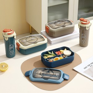 Portable Plastic Children's 2-piece <strong>Lunch</strong> <strong>Box</strong> Set <strong>Lunch</strong> <strong>Box</strong> and Water Cup Set <strong>with</strong> Cutlery for Picnic Camping - Product Image 4