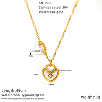 Colliers de mode en acier inoxydable avec bordure sertie de coquillages et pierre principale, pendentif tendance