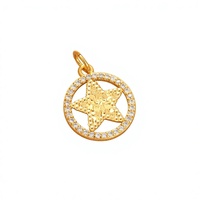 Pendentif Collier DIY en Cuivre Écologique Plaqué Or/Argent, Forme Étoile Mignonne Incrustée de Zircons, Usiné CNC, Style Européen et Américain
