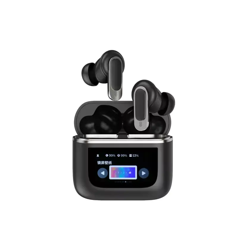 2024 Wireless Earbuds with LCD Charging Case ANC Earphones Touch Screen Studio Jazz Bass Balance Vocal Adjustable BT Headphones