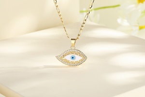 สร้อยคอจี้รูปดวงตาเคลือบทอง 18K ประดับเพชรซิคอนสังเคราะห์ พร้อมสายฟิกาโร่ เสริมโชคลาภและความปลอดภัยสำหรับผู้หญิง - Product Image 2