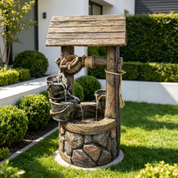 Fontaine d'eau rustique en bois avec toit en métal et seau cascade pour jardin extérieur – Vente en gros