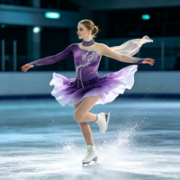 Robe de patinage artistique dégradé violet, col montant, manches longues, jupe à strass scintillants pour enfants et adultes, compétition et performance
