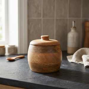 Handcrafted Mango Wood Wedding Decorative <b>Jar</b> with Lid-Natural Honey Brown Mid Century Modern Storage Urn JR-001 - Product Image 3