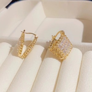 Fashionable Geometric Zircon <b>Stud</b> <b>Earrings</b> Gold A24 Micro Insert Party Jewelry - Product Image 4