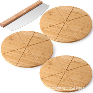 Bandeja redonda de bambú para pizza, tabla de cortar de madera ranurada de 8 piezas para servir queso y embutidos en la cocina - Product Image 1