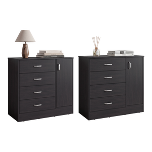 Ensemble de 2 commodes Lund, style moderne minimaliste, meubles de rangement de grande capacité pour chambre à coucher, Wengé - Product Image 4