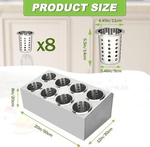 Commercial 8-Grid Stainless Steel Flatware Cylinder Box Heavy Duty Stand - Product Image 6