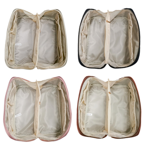 Bolsa de cosméticos de viaje de lujo personalizada al por mayor, minibolsa transparente de lona de cuero y terciopelo, funda de nailon, cierre transparente, maquillaje geométrico - Product Image 3