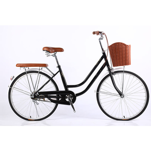 <span class=keywords><strong>Vélo</strong></span> de ville classique rétro 24/26 pouces en acier à une vitesse avec siège arrière et panier avant pour femmes adultes - Product Image 2