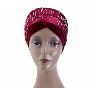Top moda invierno terciopelo <span class=keywords><strong>mujer</strong></span> señora adultos <span class=keywords><strong>africano</strong></span> musulmán turbante sombreros - Product Image 2