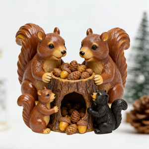 魅力的なリスの家族のドングリ収納置物、樹脂製屋外装飾 - Product Image 3