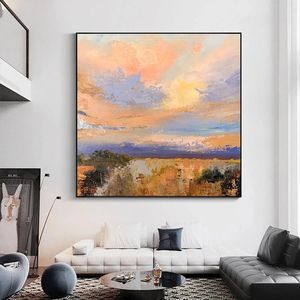 100% dipinto a mano soggiorno Decor paesaggio astratto tramonto moderno di grandi dimensioni personalizzato pittura a olio a mano astratta senza cornice - Product Image 6