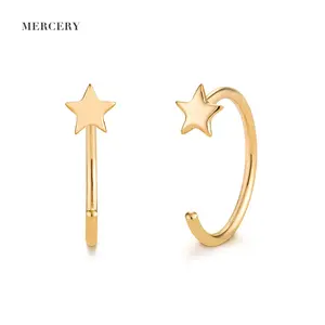 Mercery 2022 Mode-sieraden Leuke Pentagram Haak Oorbellen 14K Massief Gouden Ster Oorbellen Vrouwen Fijne Sieraden