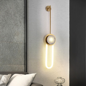 โคมไฟติดผนังหินอ่อนดีไซน์ร่วมสมัยสำหรับทางเดินโรงแรมและห้องนั่งเล่นวิลล่า ตัวโคมทำจากเหล็กพร้อมไฟส่องผนังด้านหลังที่มีสไตล์ - Product Image 2