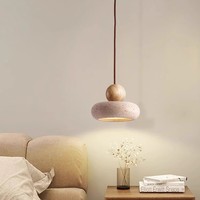 Luminaire suspendu rond rétro en pierre naturelle de luxe léger, LED trois couleurs à intensité variable, lampe suspendue pour bar, comptoir, restaurant