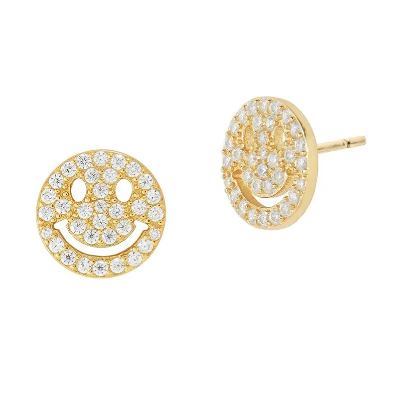 Gemnel Fine Jewelry Sterling Silver Diamond Pave smile 18K Gold mini stud Earrings