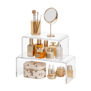 Confezione da 2: Scaffale portaoggetti a doppio livello a forma di U in acrilico trasparente |   Organizer da scrivania piccolo e grande per cosmetici e libri - Product Image 1