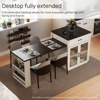 Table à manger extensible de 83,1'' avec plateau coulissant et étagères de rangement pour 2 à 6 personnes, îlot de cuisine avec portes en verre trempé