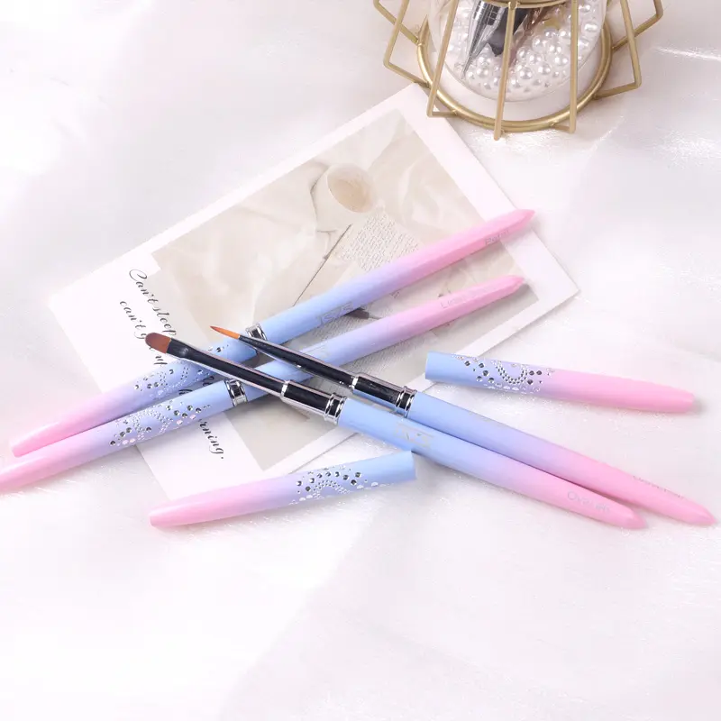 Tszs Blauw En Roze Luxe Crystal Nail Art Liner Brush Metalen Handvat Nail Acryl Brush Gel Nail Brush