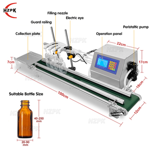 HZPK Cosmetic Water Essential Oil Bottle 4 Head Semi Automatic <strong>Liquid</strong> Filling Machine <strong>Liquid</strong> With Conveyor 330ml - Product Image 4