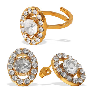 European Style <b>Gold</b> Earrings And <b>Rings</b> <b>Set</b> With Zircon Pave Setting For Wedding Women's Jewelry - Product Image 5