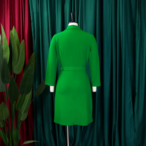 Robe <span class=keywords><strong>de</strong></span> bureau pour femmes grandes tailles, manches longues, col en V, plissée, mi-longue, avec décoration boutonnée, pour le travail, décontractée, formelle - Product Image 5