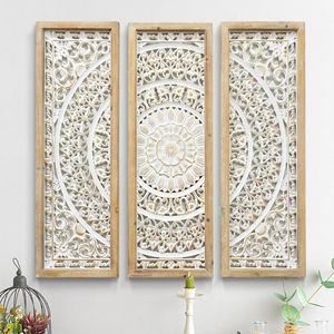 Panneau mural en bois sculpté rectangulaire, style rustique antique, shabby chic, écologique, pour la décoration intérieure - Product Image 3