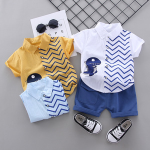 0-4 Years Old Children's Cotton Casual Short-sleeved <strong>Suit</strong> Summer <strong>Boys</strong>' Cartoon Print Dinosaur Shirt 2-piece Set X_11 Stock - Product Image 5