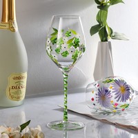 Verre à vin en cristal peint à la main, style vintage, à pied haut, motif floral, décoratif, avec tige colorée, tournesol, tulipe, idéal pour cadeau, vente en gros