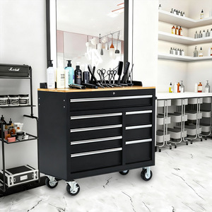 Chariot à outils mobile transfrontalier en bois massif noir, armoire à outils robuste, établi de réparation multifonctionnel à tiroirs multiples - Product Image 4