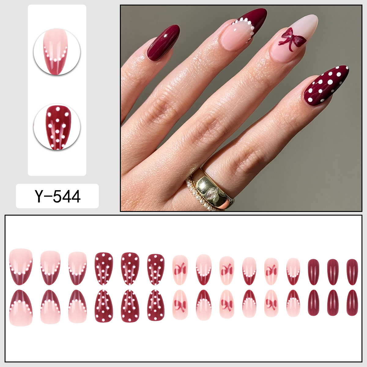 24 Pieces Holiday Nail Art Decorative Fake Nails Various Valentine's Day French-style Full Cover Geometric Pattern Long-lasting