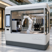 Kiosque à café avec bras robotisé six axes, emprise de 2 mètres carrés, 100 tasses par minute, système de bras robotisé robuste, approvisionnement direct usine