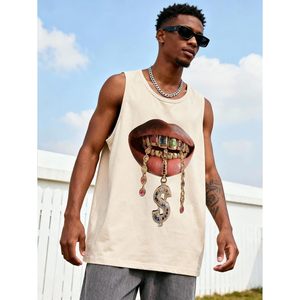 FOXA Men's Lip Graphic Tank Top Sleeveless Crew Neck Digital Print Streetwear Summer Shirts - Product Image 2