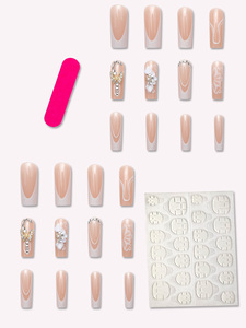 Shinning Stone 24 piezas estilo francés clavos largos a presión Material ABS <span class=keywords><strong>de</strong></span> alta calidad juego <span class=keywords><strong>de</strong></span> caja <span class=keywords><strong>de</strong></span> embalaje personalizado para dedos - Product Image 6