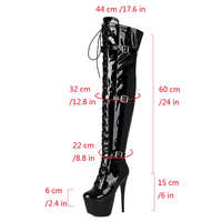 Bottes cuissardes pour femme en cuir verni à plateforme, à talons très hauts et fins, pour soirée en boîte de nuit et défilé de mode sexy