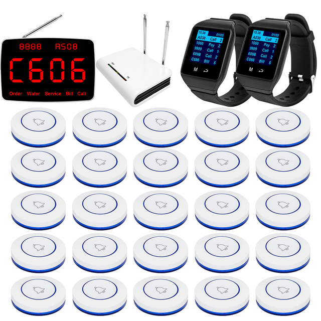 25 Table or Room Call Buttons 1 Display Receiver 2 Waiter Watch Pagers Wireless Restaurant Clinic Call System Customer Calling