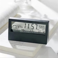 Horloge numérique de bureau intelligente, calendrier, température, météo, écran transparent, réveil de table