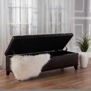 Modern Dark Brown Faux Leather Tufted Convertible Storage Ottoman Bench for Living Room Bedroom Entryway-Bedroom Furniture - Product Image 3