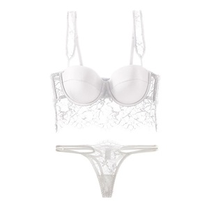 Nouvel ensemble de lingerie en dentelle brodée style français, fin et sexy, avec soutien-gorge push-up et culotte 2 pièces pour femme - Product Image 6