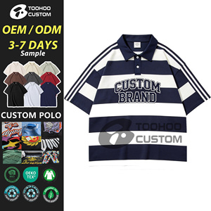 Chemises de golf de luxe pour hommes, 100% coton éponge, rayées noires, haute qualité, logo brodé personnalisé, performance sportive, manches courtes - Product Image 1