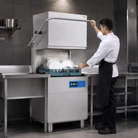 Lave-vaisselle commercial à économie d'énergie, type capot automatique, en acier inoxydable, pour cuisine de restaurant écologique