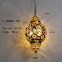Lámpara Colgante de Estilo Árabe Marroquí, de Hierro, LED, Ahorro de Energía, Dorado, Latón Antiguo, Forma Redonda, para Cocina, Jardín Exterior