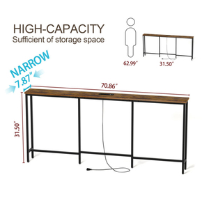 Entryway Hallway Industrial Long Thin Narrow <strong>Slim</strong> Sofa Behind <strong>Console</strong> <strong>Table</strong> with Power Outlet Charging Station - Product Image 6
