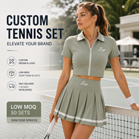 Custom logo trainingspak dames skinny kleding volledig ritsjack minirok dames sets tweedelig yogaset voor gym fitness