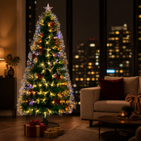 Sapin de Noël artificiel pré-éclairé en fibre optique, pliable, télescopique, en PVC ignifuge, taille personnalisable 60-240 cm, LED d'intérieur