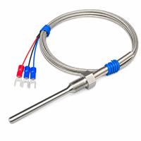 PT100 RTD Temperature Sensor 3 Wire WZP-291 Stainless Steel Fixed Thread Shielded Cable for Industrial Pipeline Control