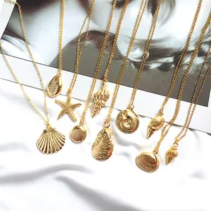 Factory Fashion Beautiful Sea Creature Jewelry Premium Gold Plated Necklace Cute Shell Starfish Necklace Gifts for Women